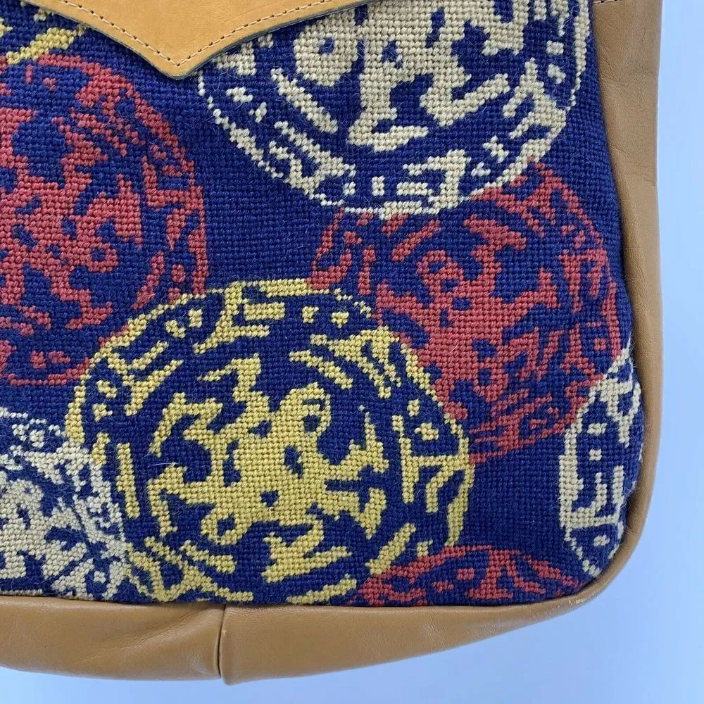 Vintage Leather Tapestry Shoulder Handbag Boho